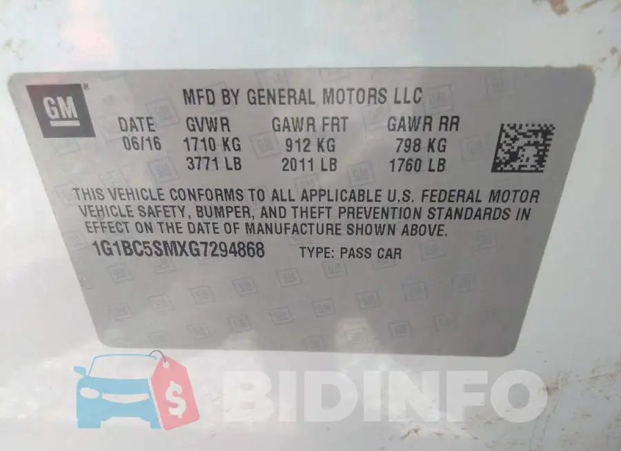 1G1BC5SMXG7294868 Photo# 9