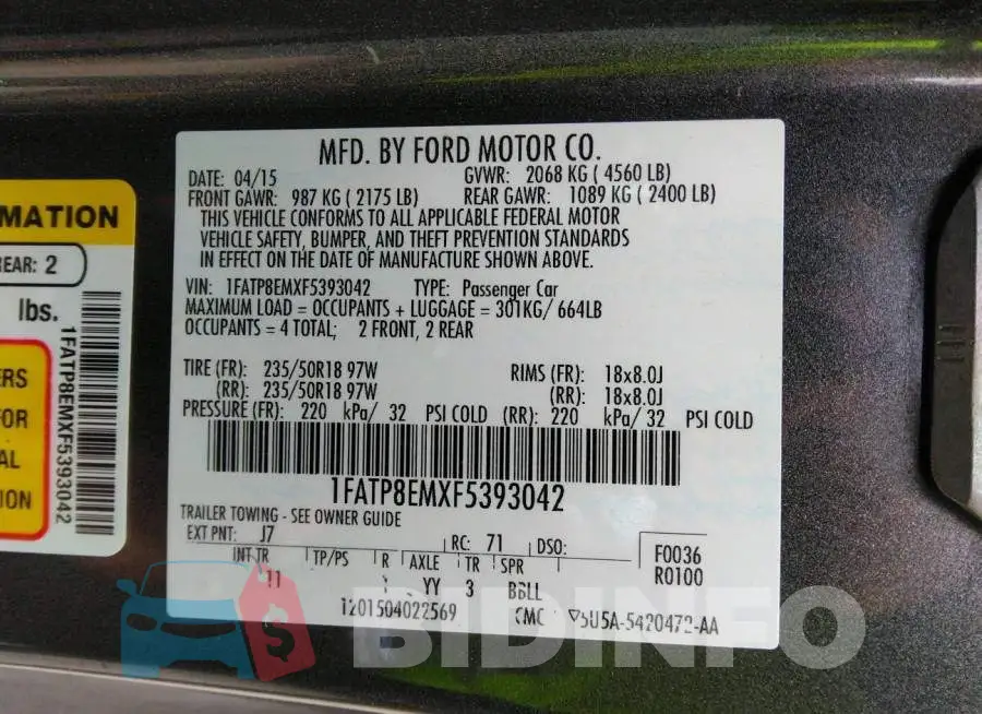 1FATP8EMXF5393042 Photo# 9