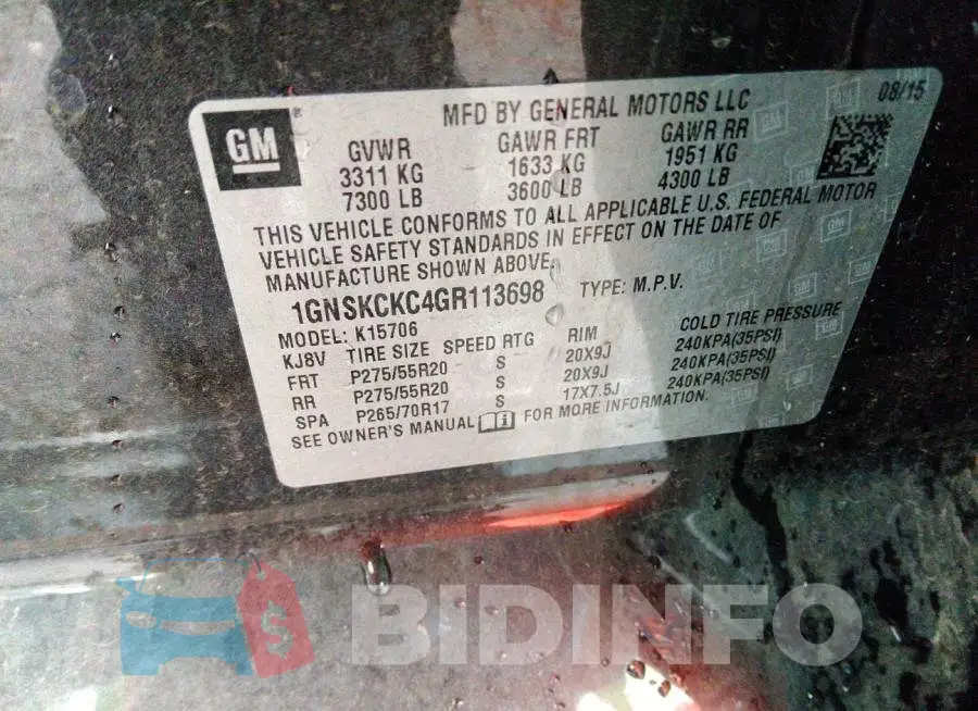 1GNSKCKC4GR113698 Photo# 9