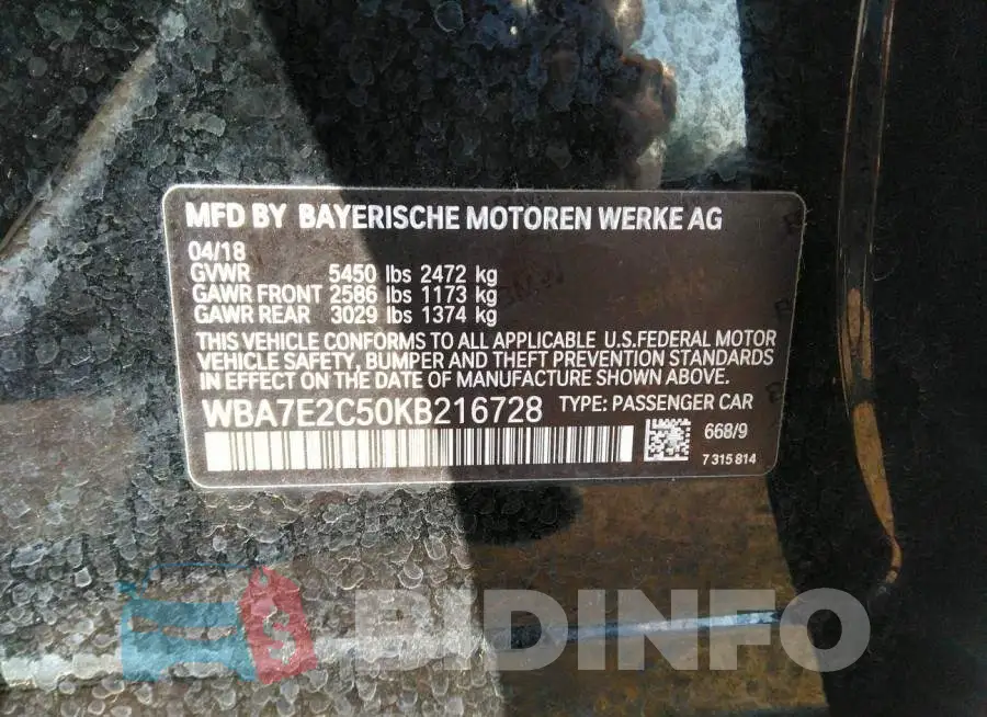 WBA7E2C50KB216728 Photo# 9