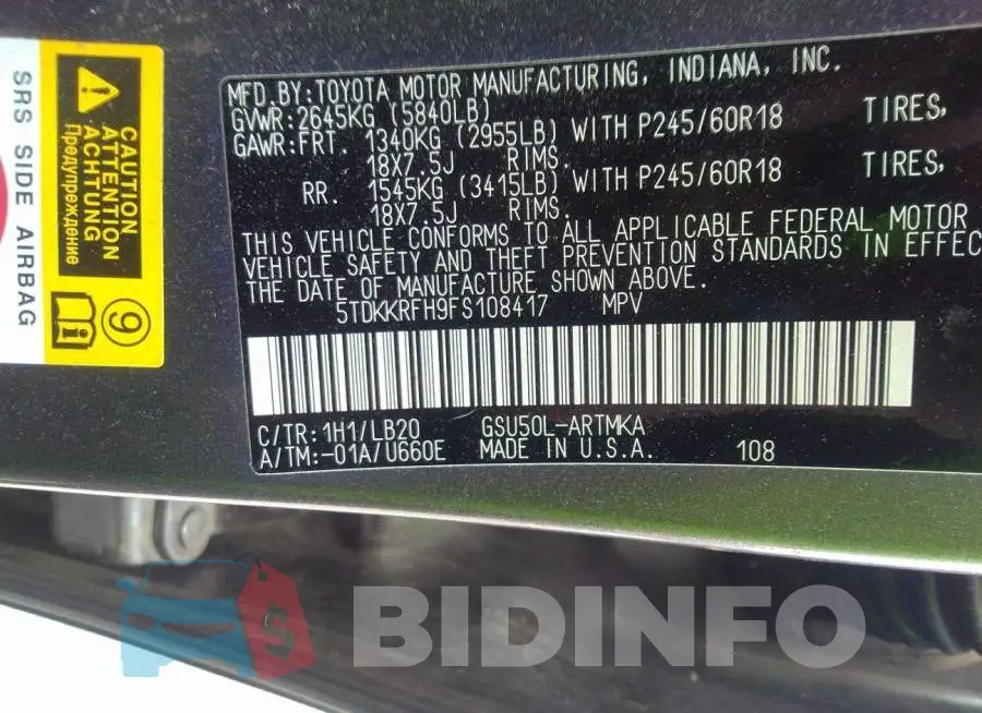 5TDKKRFH9FS108417 Photo# 9