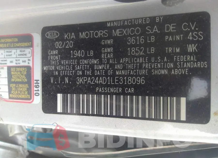3KPA24AD1LE318096 Photo# 9