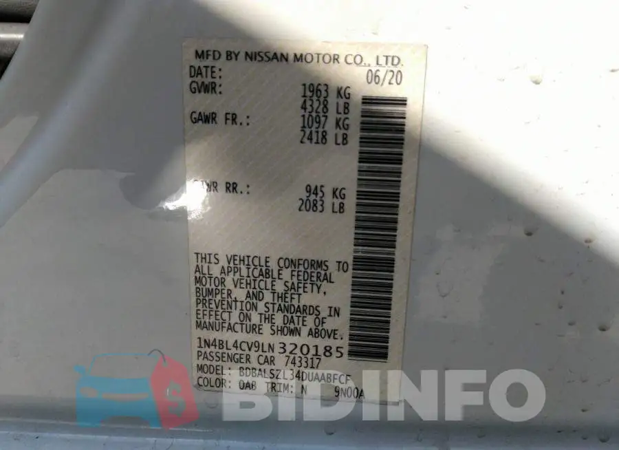 1N4BL4CV9LN320185 Photo# 9