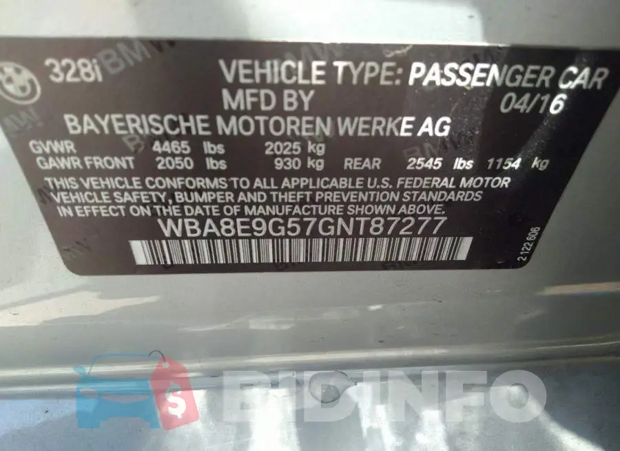 WBA8E9G57GNT87277 Photo# 9