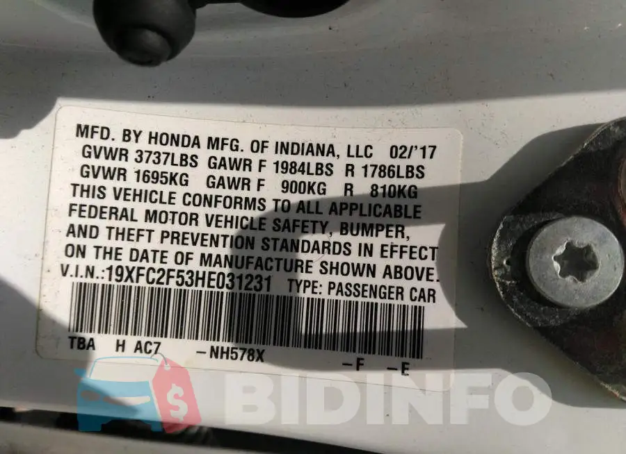19XFC2F53HE031231 Photo# 9