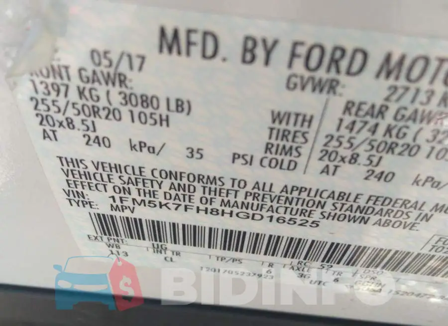 1FM5K7FH8HGD16525 Photo# 9