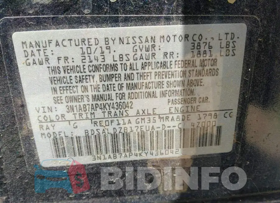 3N1AB7AP4KY436042 Photo# 9