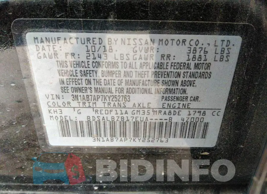 3N1AB7AP7KY252763 Photo# 9