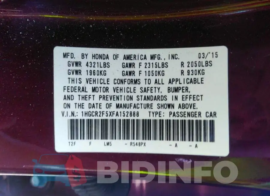1HGCR2F5XFA152888 Photo# 9