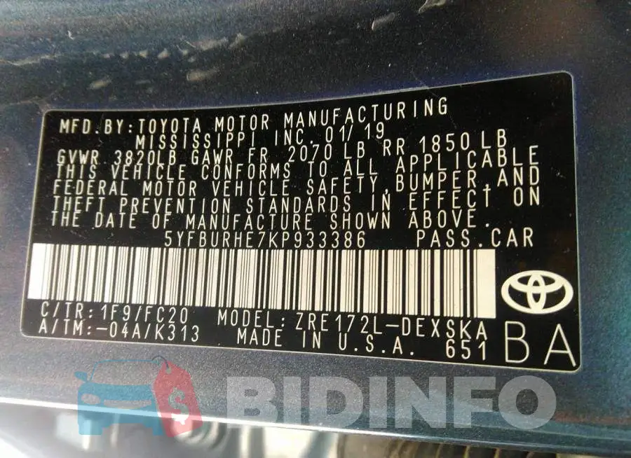 5YFBURHE7KP933386 Photo# 9