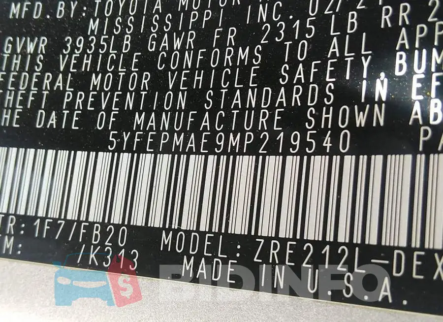 5YFEPMAE9MP219540 Photo# 9
