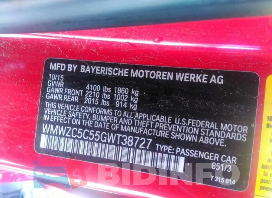 WMWZC5C55GWT38727 Photo# 9