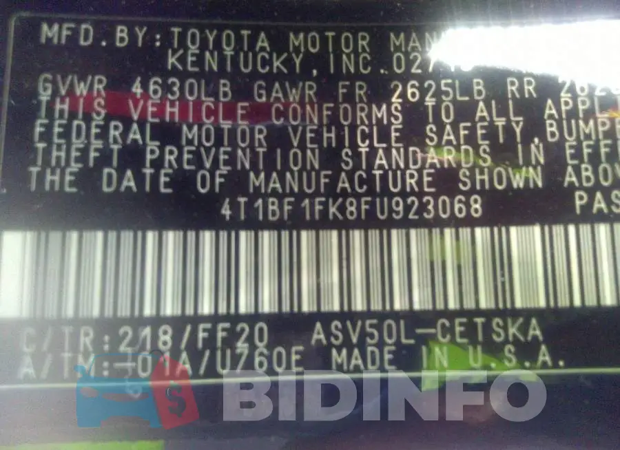 4T1BF1FK8FU923068 Photo# 9