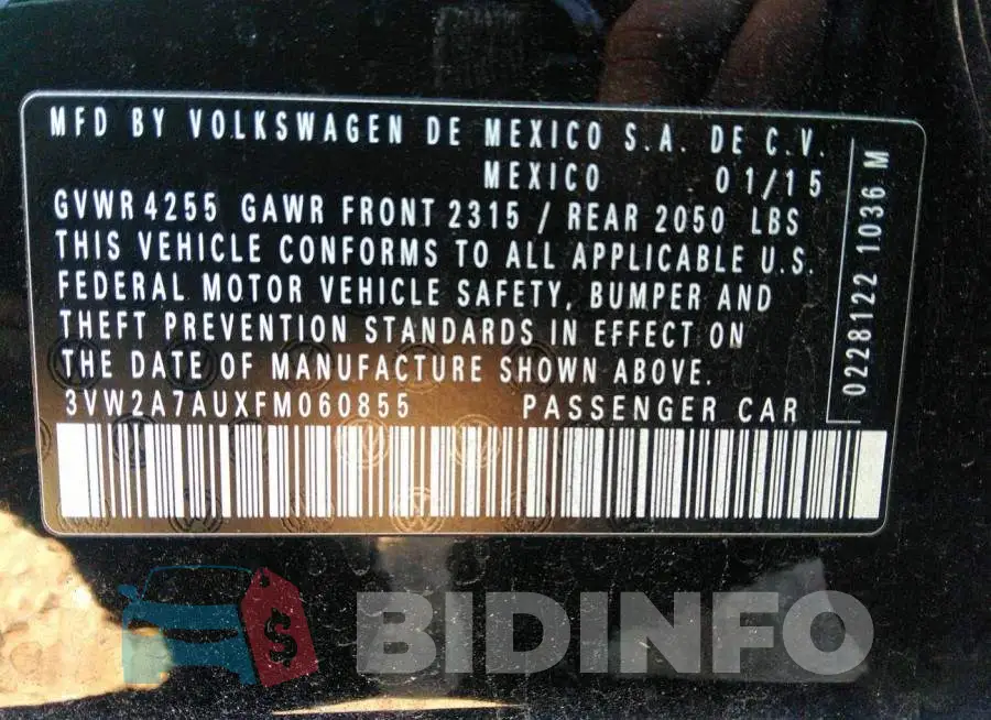 3VW2A7AUXFM060855 Photo# 9