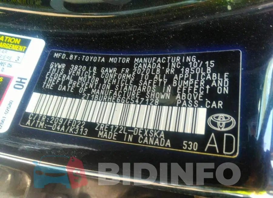 2T1BURHE6GC547128 Photo# 9