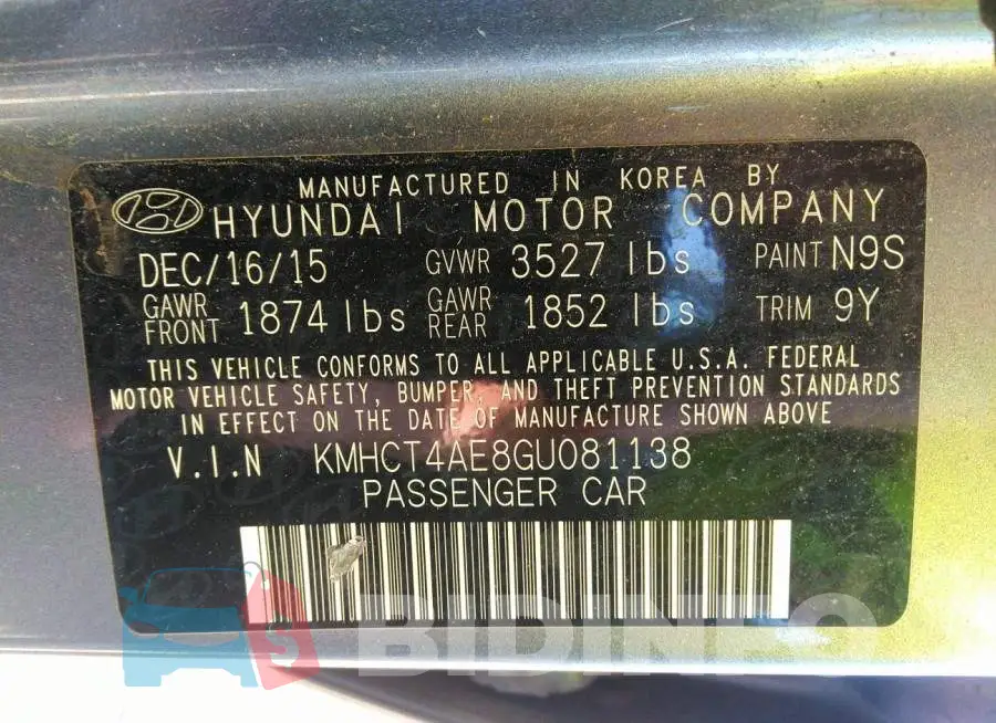 KMHCT4AE8GU081138 Photo# 9
