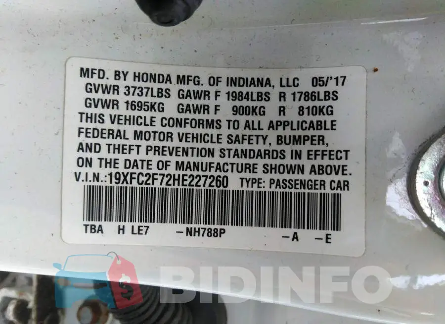 19XFC2F72HE227260 Photo# 9