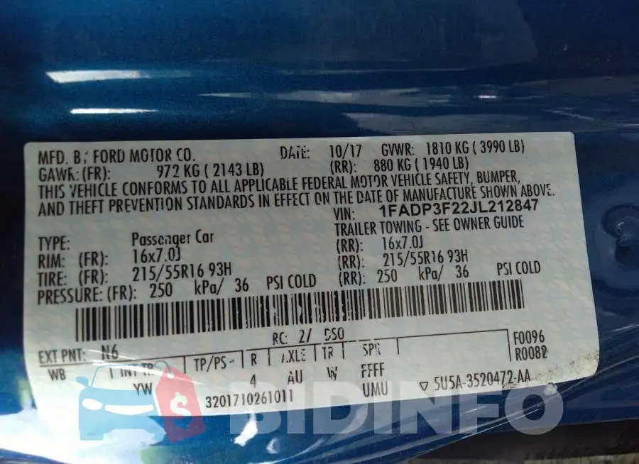 1FADP3F22JL212847 Photo# 9
