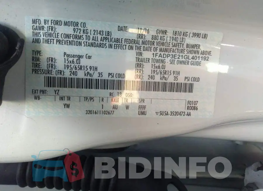 1FADP3E21GL401192 Photo# 9