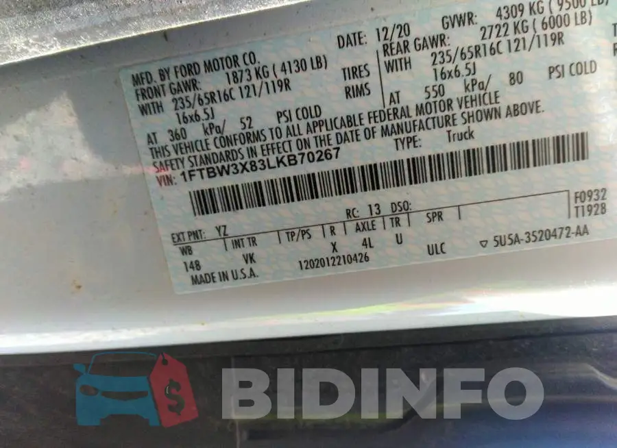 1FTBW3X83LKB70267 Photo# 9