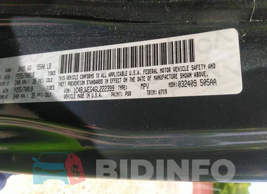 1C4BJWEG4GL222399 Photo# 9