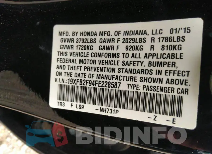 19XFB2F94FE228587 Photo# 9