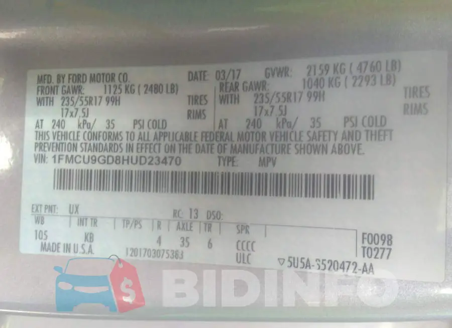 1FMCU9GD8HUD23470 Photo# 9