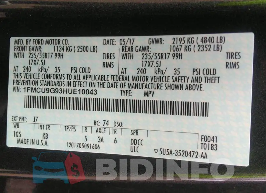 1FMCU9G93HUE10043 Photo# 9