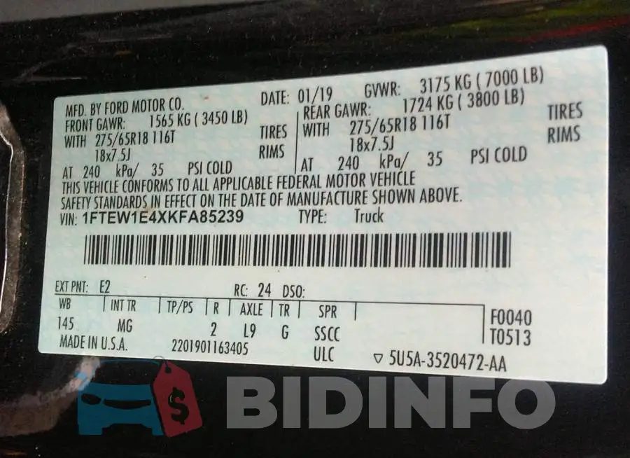 1FTEW1E4XKFA85239 Photo# 9