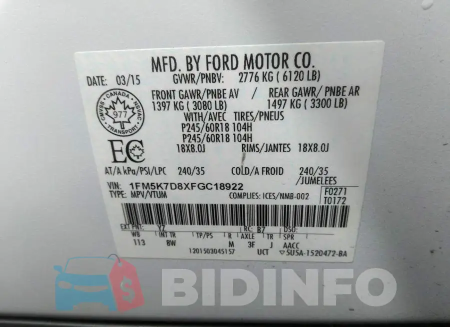 1FM5K7D8XFGC18922 Photo# 9