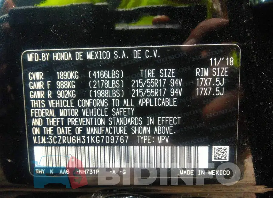 3CZRU6H31KG709767 Photo# 9