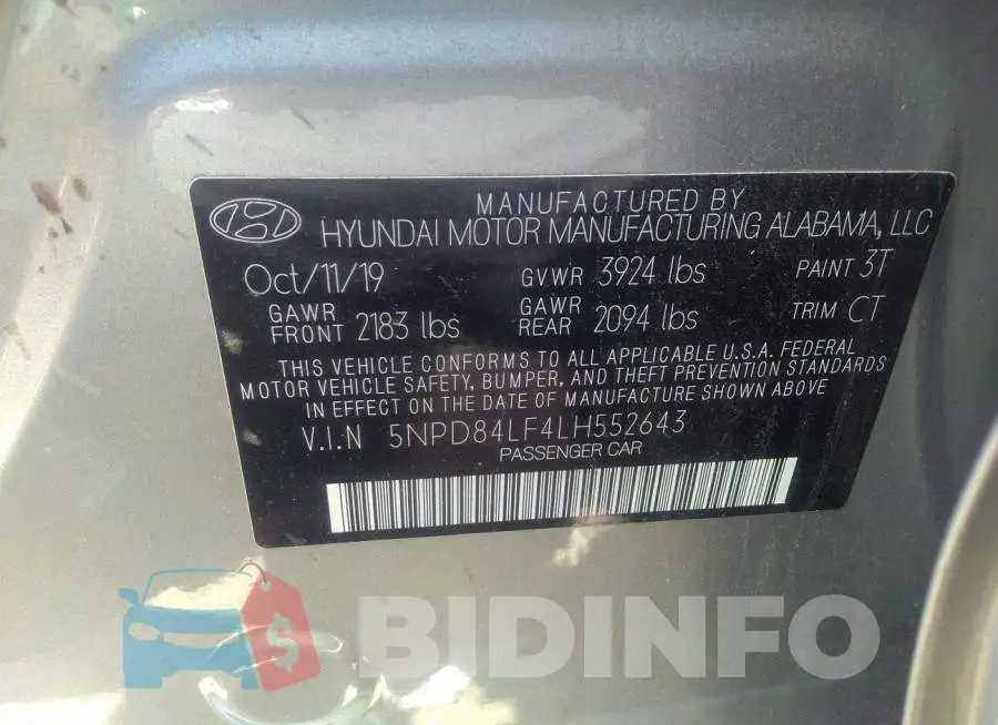 5NPD84LF4LH552643 Photo# 9