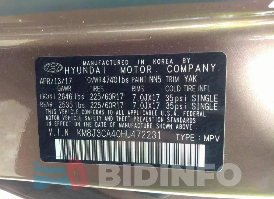 KM8J3CA40HU472231 Photo# 9