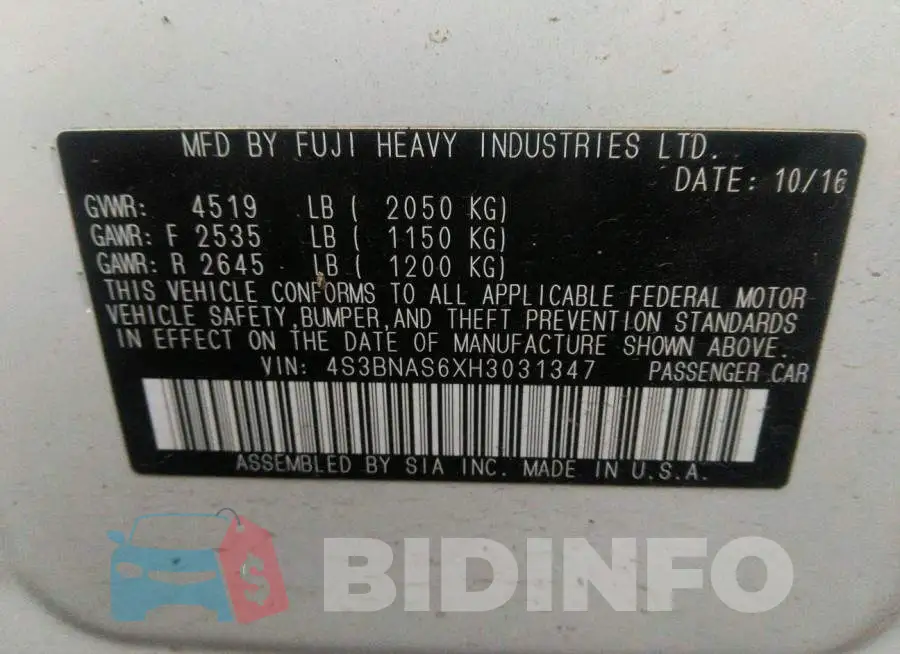 4S3BNAS6XH3031347 Photo# 9