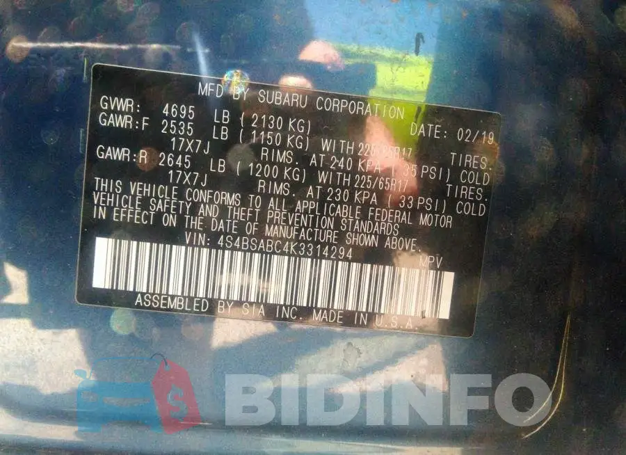 4S4BSABC4K3314294 Photo# 9