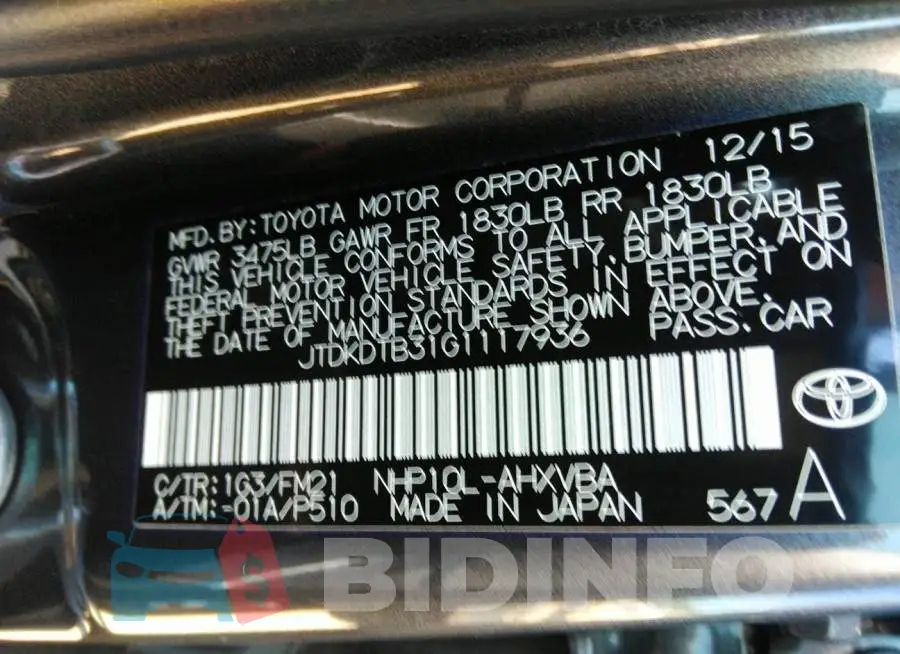 JTDKDTB31G1117936 Photo# 9