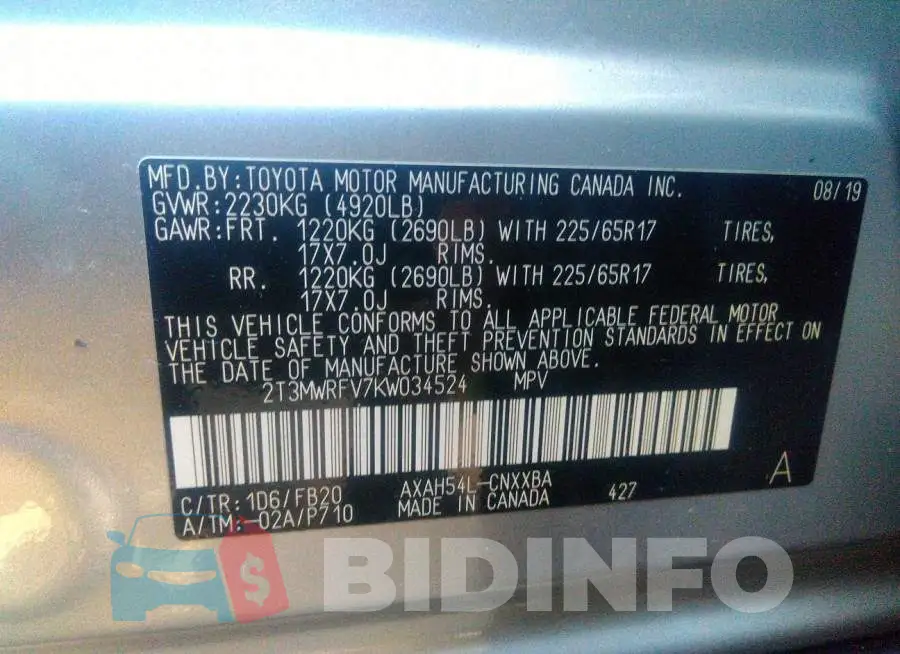 2T3MWRFV7KW034524 Photo# 9
