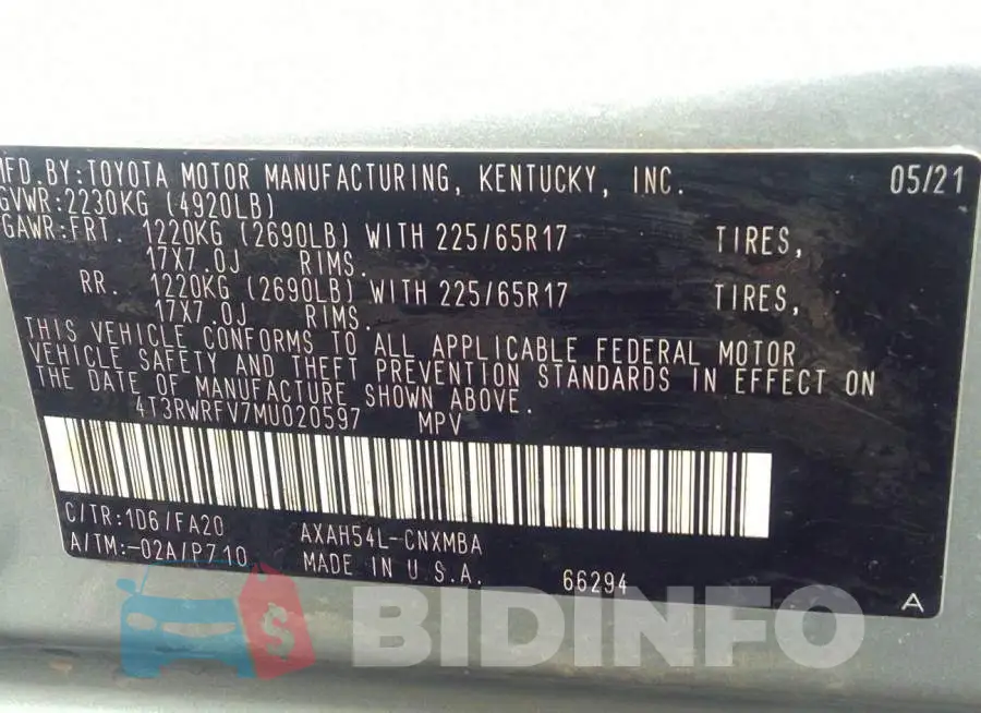 4T3RWRFV7MU020597 Photo# 9