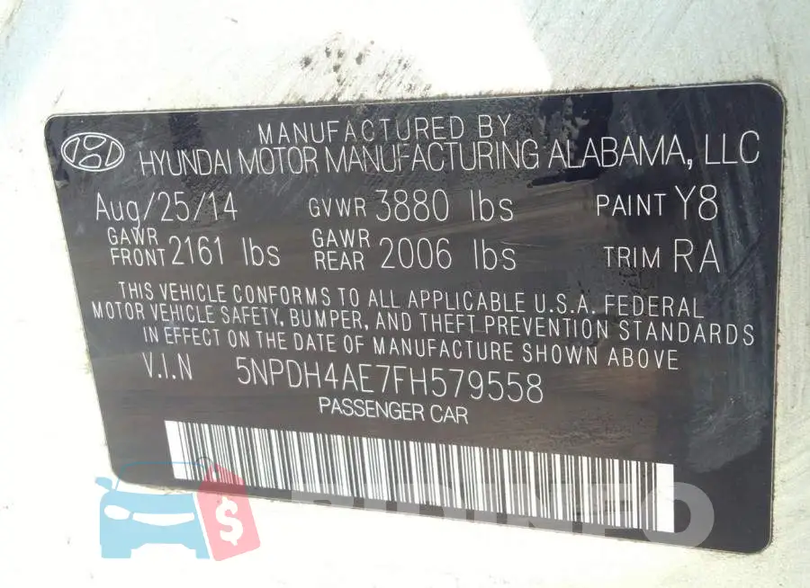 5NPDH4AE7FH579558 Photo# 9