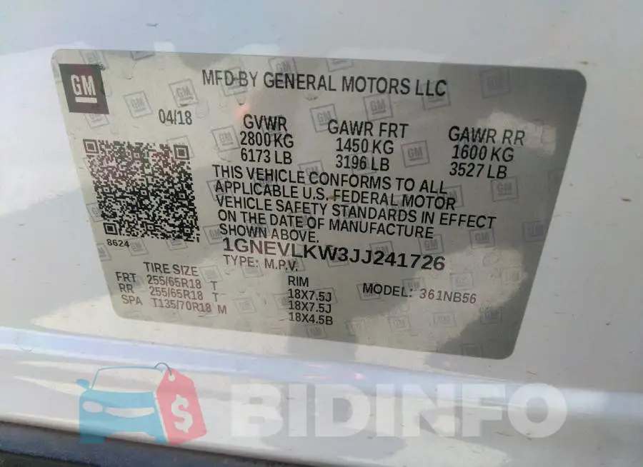 1GNEVLKW3JJ241726 Photo# 9