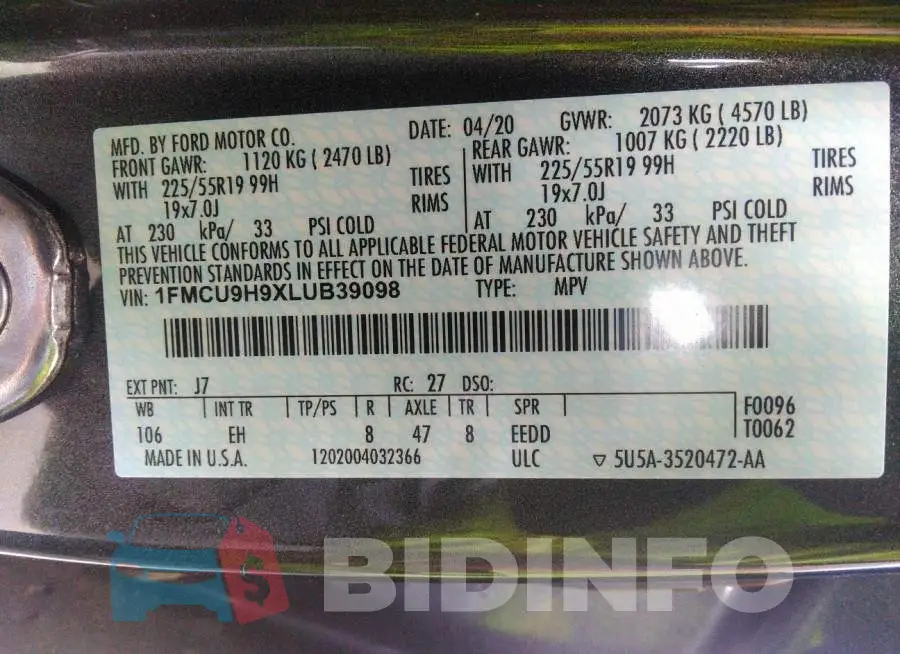 1FMCU9H9XLUB39098 Photo# 9