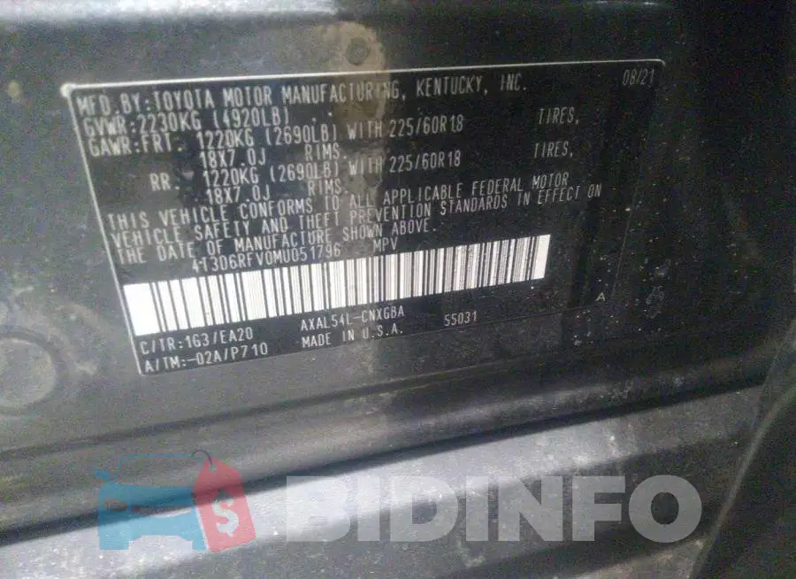 4T3D6RFV0MU051796 Photo# 9