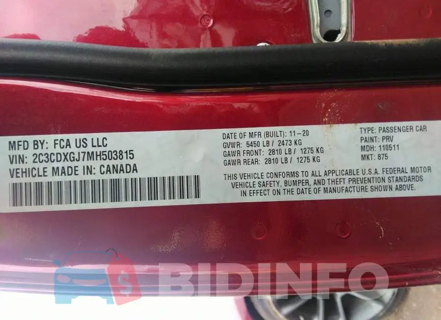 2C3CDXGJ7MH503815 Photo# 9