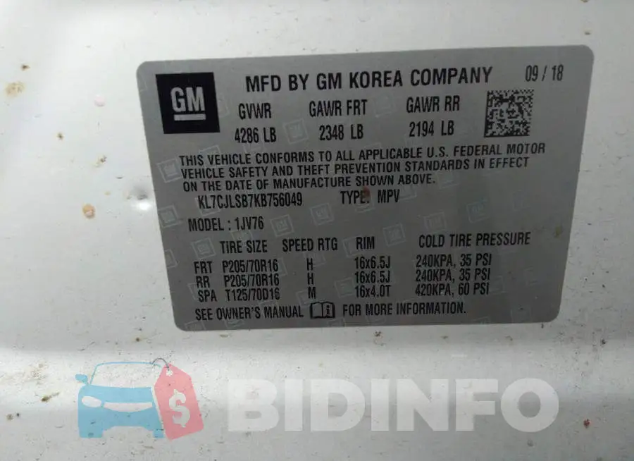 KL7CJLSB7KB756049 Photo# 9