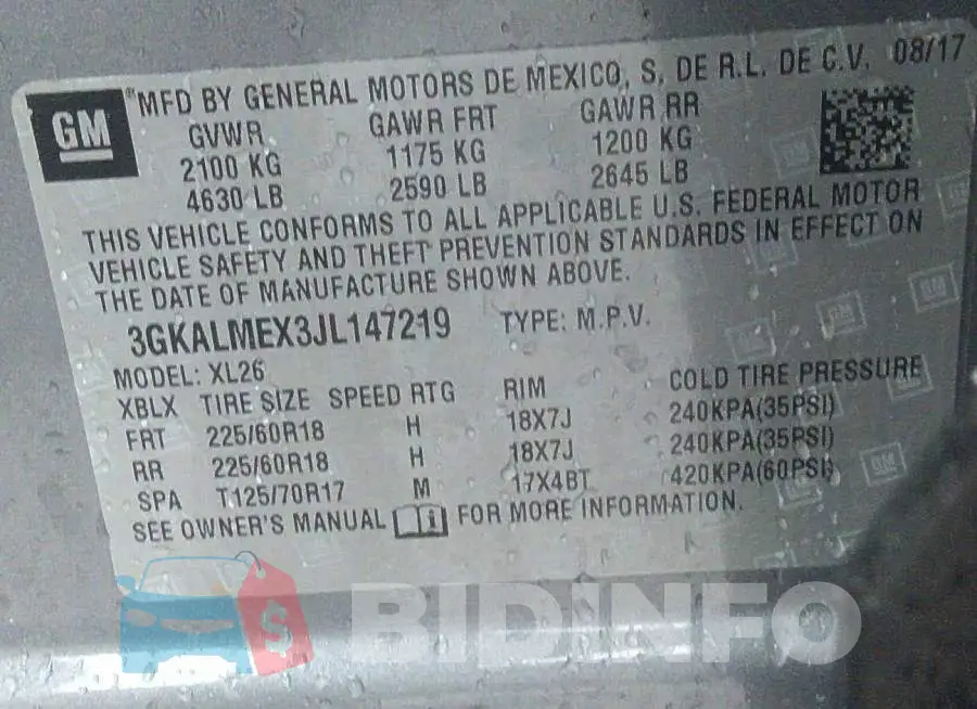 3GKALMEX3JL147219 Photo# 9