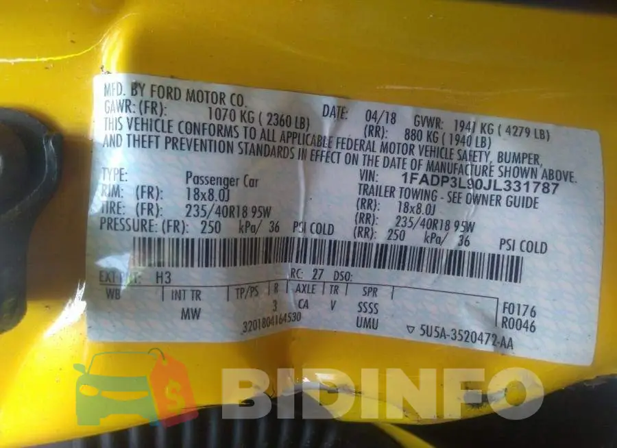 1FADP3L90JL331787 Photo# 9