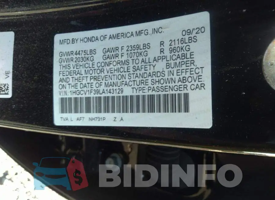 1HGCV1F39LA143129 Photo# 9