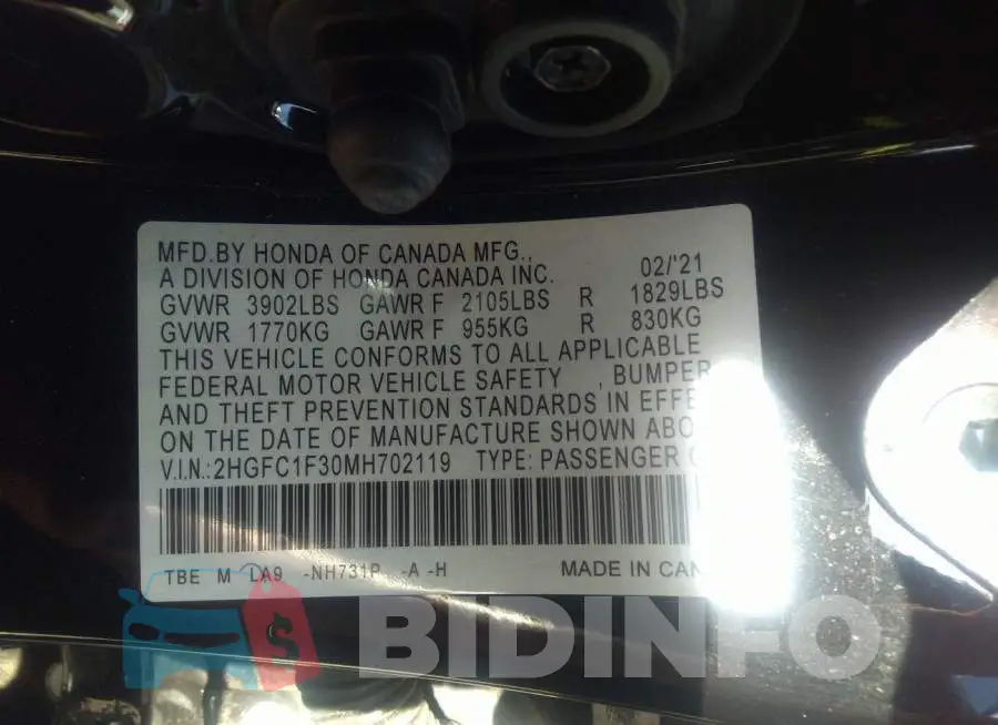 2HGFC1F30MH702119 Photo# 9