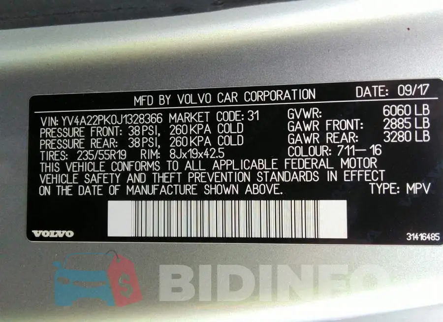 YV4A22PK0J1328366 Photo# 9