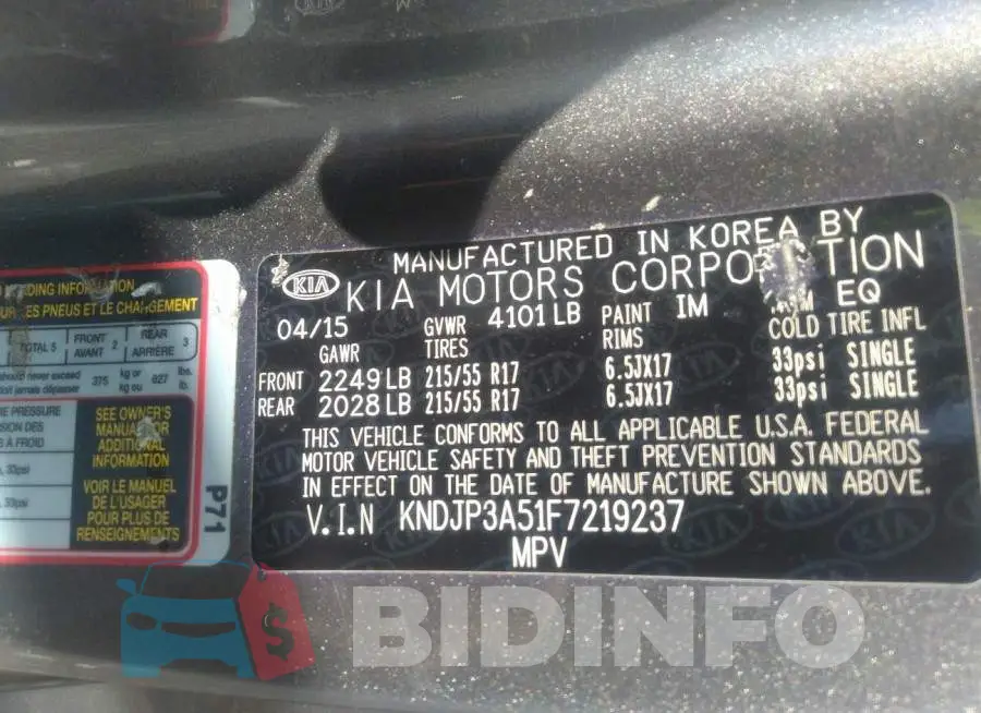 KNDJP3A51F7219237 Photo# 9